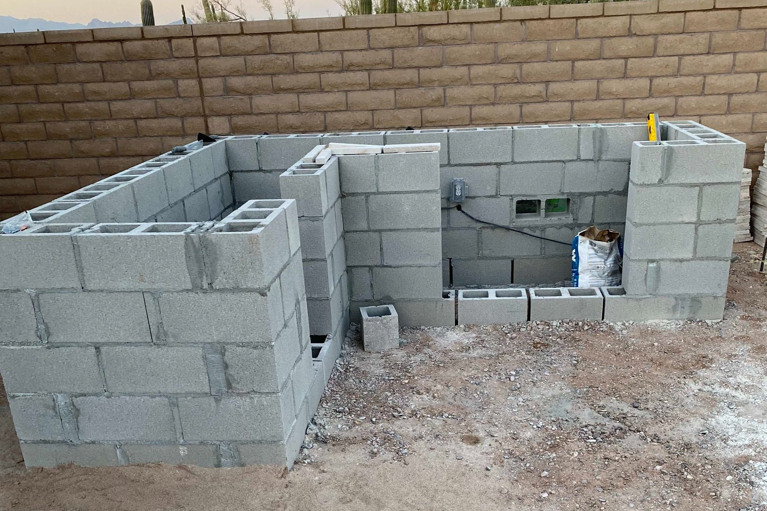  The kitchen design called for stone finishing over a CMU structure 