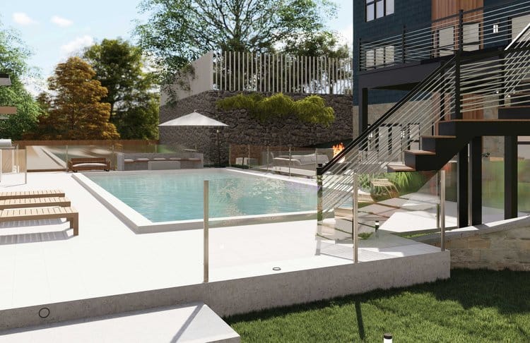 In-ground concrete paver pool deck in Bridgeport