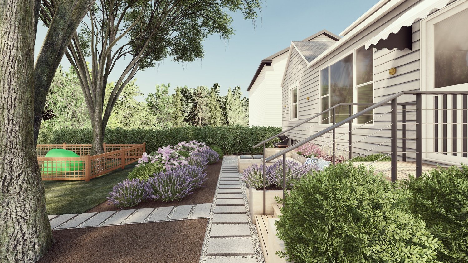 Burlington front yard with paver, flowers and trees