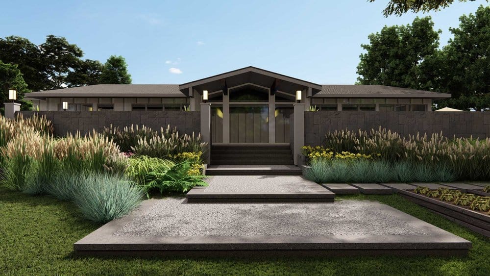 Greenwich front yard with pavers and plants