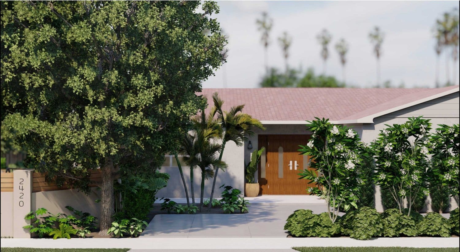 Miami front yard with paver and beautiful greenery