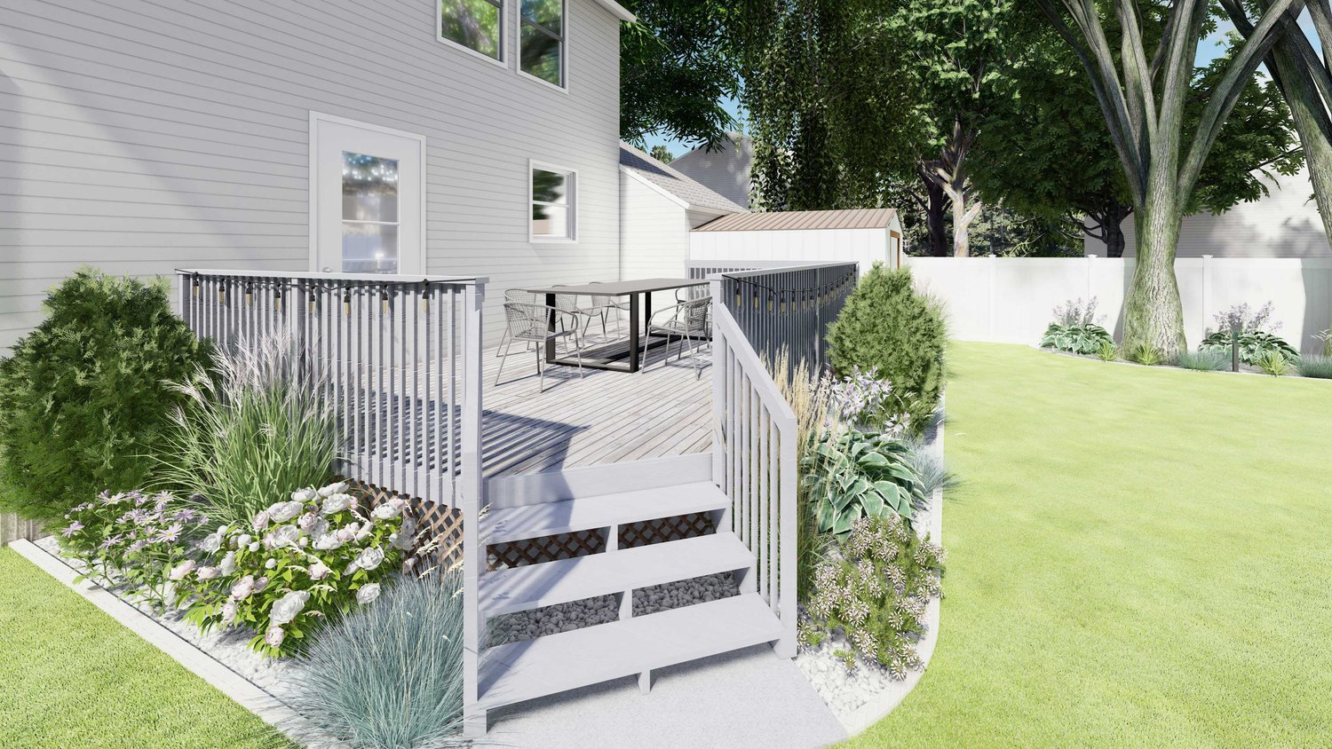 Ocean City front porch with steps and dining set