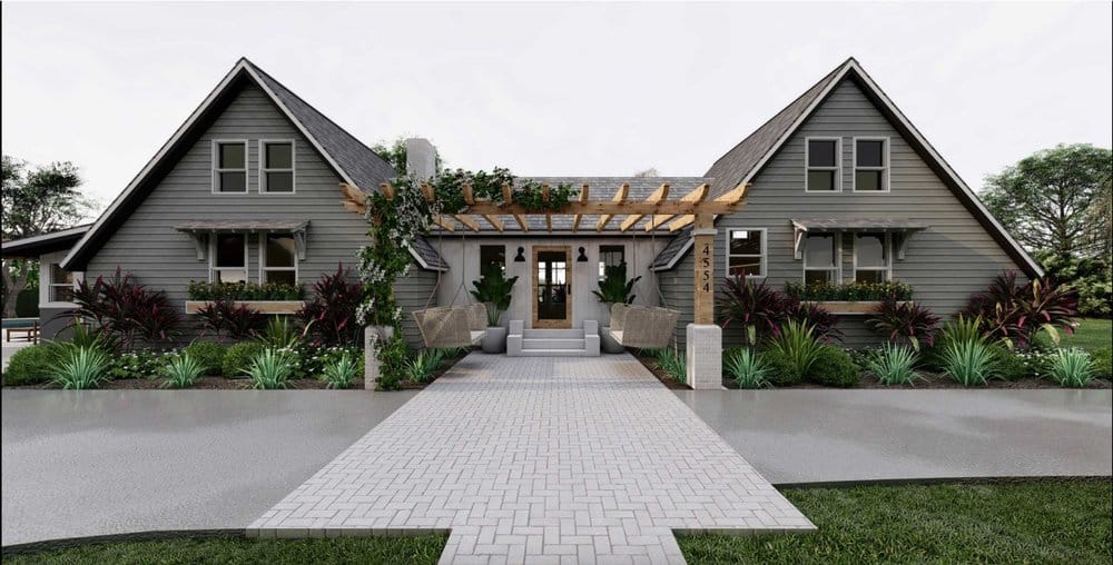 Orlando frontyard design with Pergola and plants