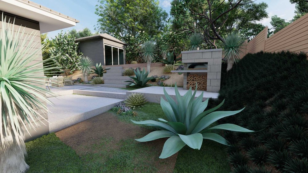 Portland backyard with succulent plants