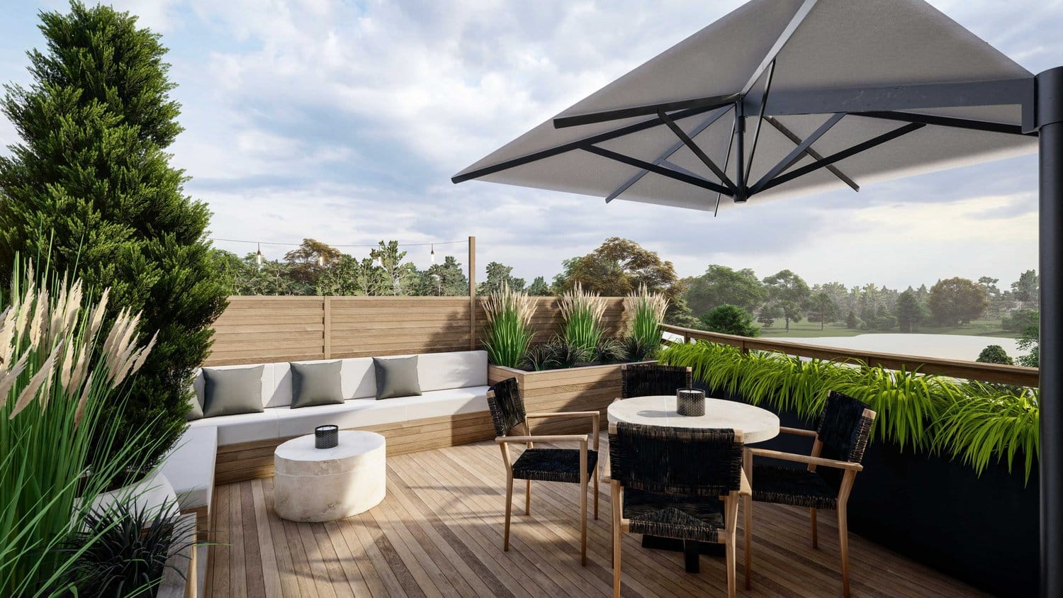 Backyard sitting area with shade