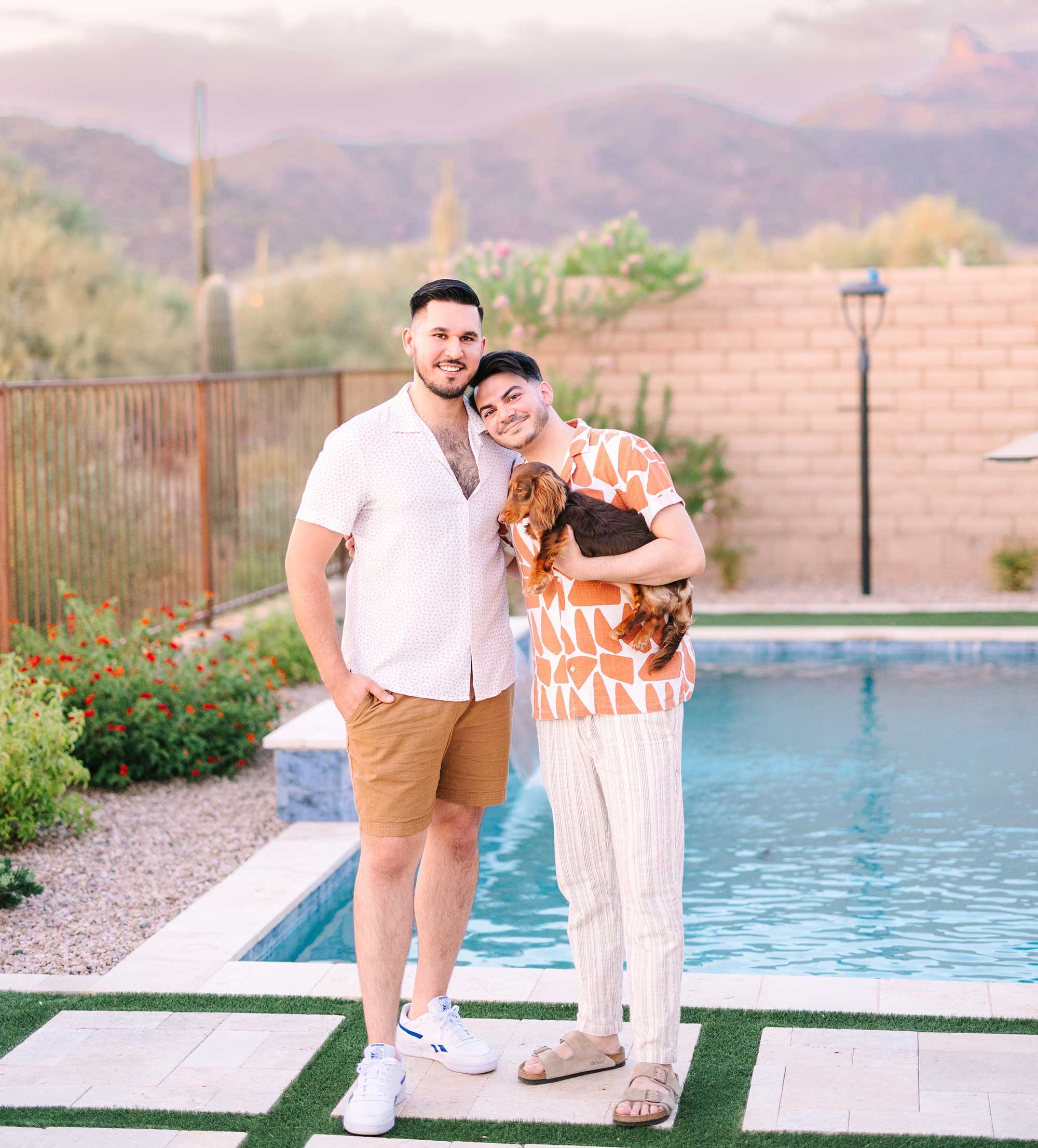 Leo and Brando in their reimagined yard. From every angle, the design offers gorgeous scenic views.